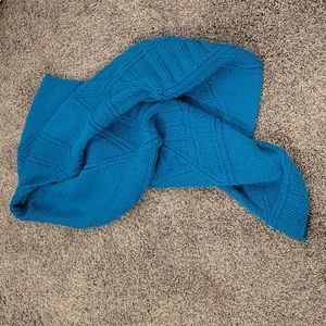 Hand knit, textured blue scarf